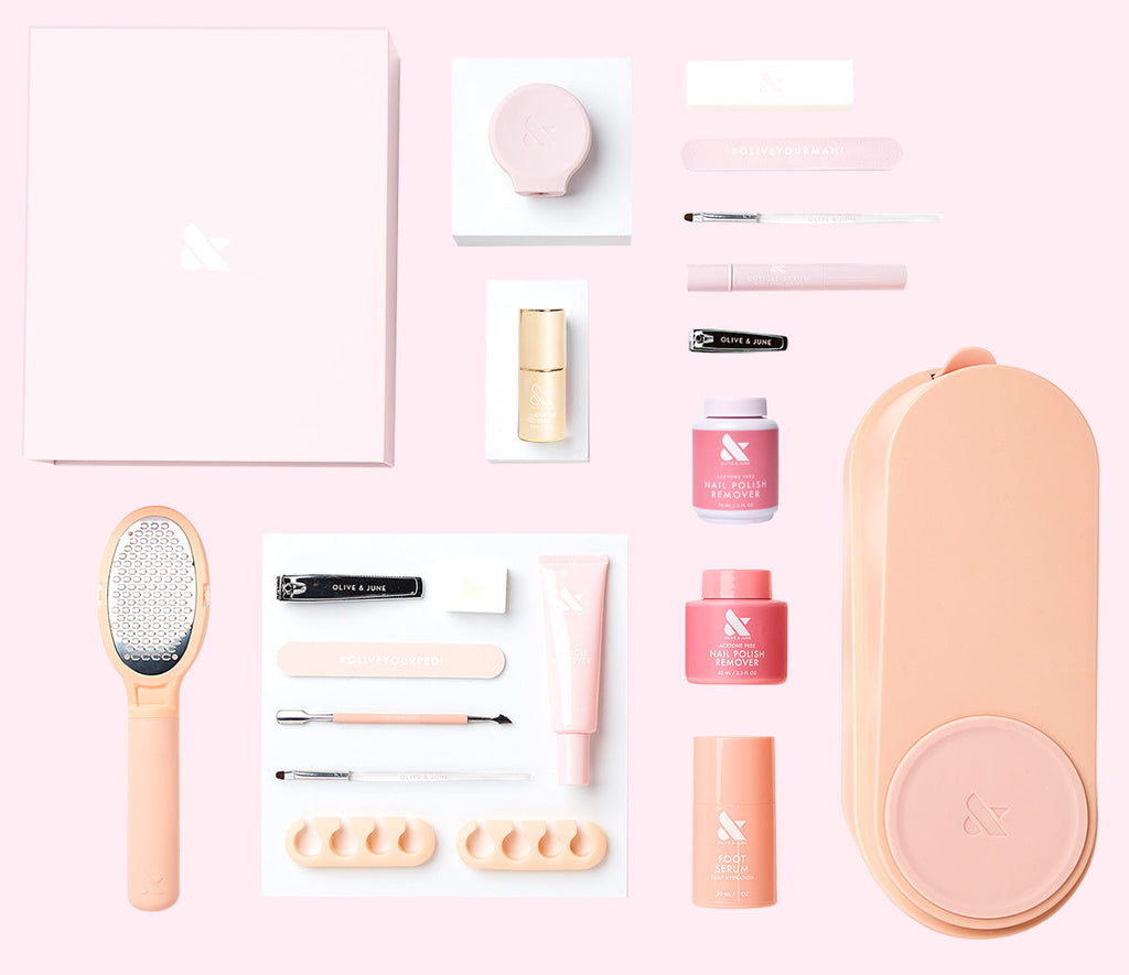 The Quick Dry Complete System - 6 Polishes includes tools and quick-dry nail polish for easy at-home manicure and pedicure