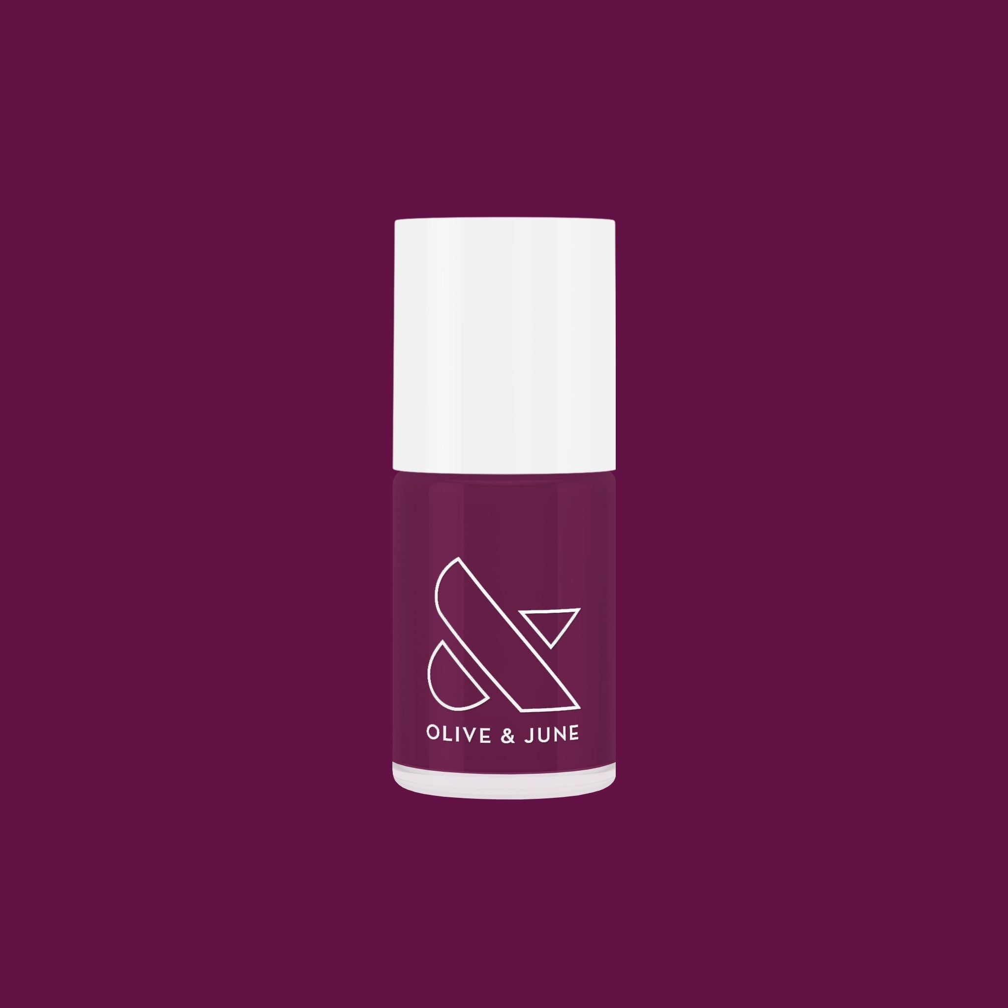 Olive and June Plaza nail polish bottle in deep mulberry purple shade for long-lasting gel manicure