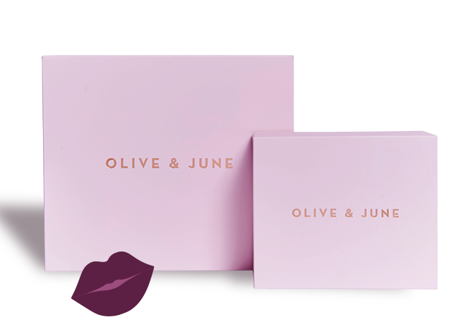 Gift Box with Olive and June branding in soft pink packaging for a stylish at-home manicure set